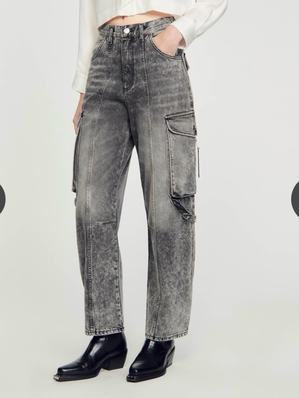 Sandro Washed Black Cargo Jeans - Picture 3 of 4